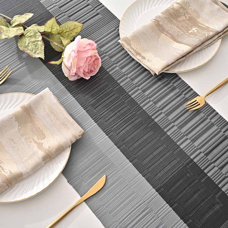 GIVERARE Table Runner, 12x53in Heat-Resistant Woven Vinyl Long Tabletop, Non-Slip Washable PVC Table Runners, Easy to Clean Premium Plastic Dresser Cover for Wedding, Decor, Home, Art (Black+Silver) - Image 4