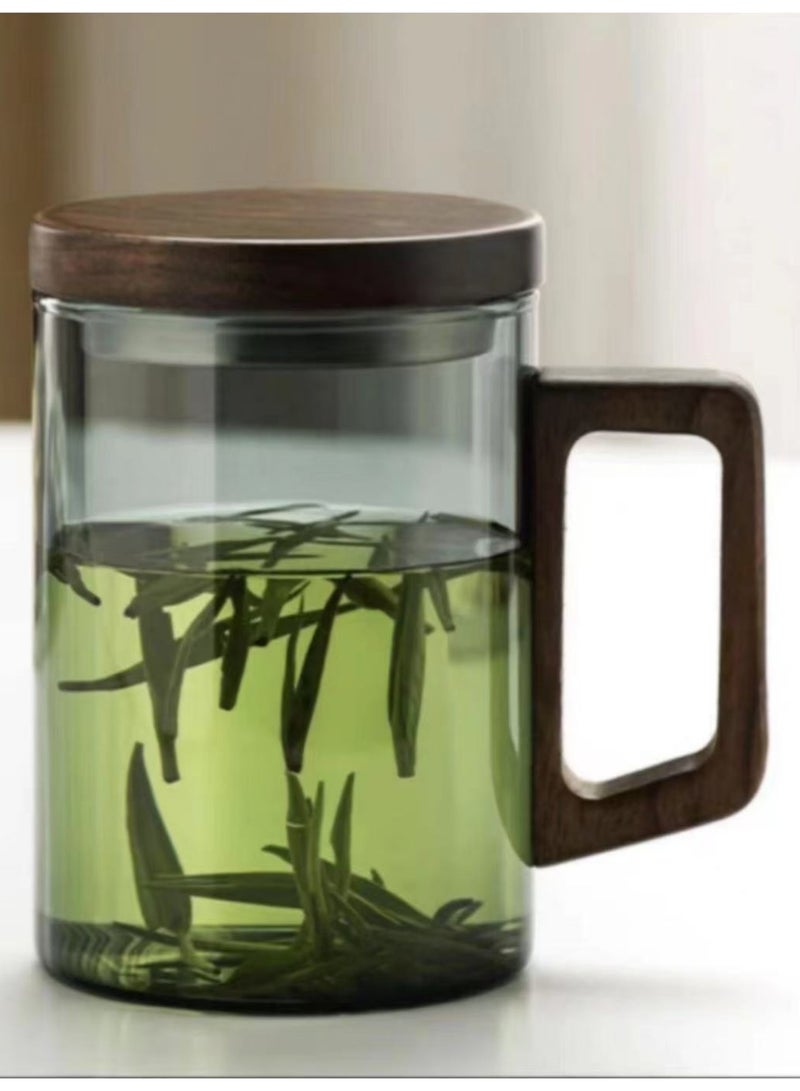 فنجان شاي زجاجي فاخر (400 مل لكل منهما)، بما في ذلك فنجان شاي مع فلتر، وغطاء خشبي، وكوب ماء من زجاج البورسليكات العالي، وإبريق شاي زجاجي مع فلتر. - Image 1