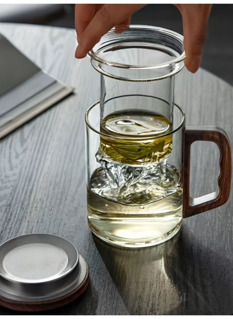 فنجان شاي زجاجي فاخر (400 مل لكل منهما)، بما في ذلك فنجان شاي مع فلتر، وغطاء خشبي، وكوب ماء من زجاج البورسليكات العالي، وإبريق شاي زجاجي مع فلتر. - Image 2