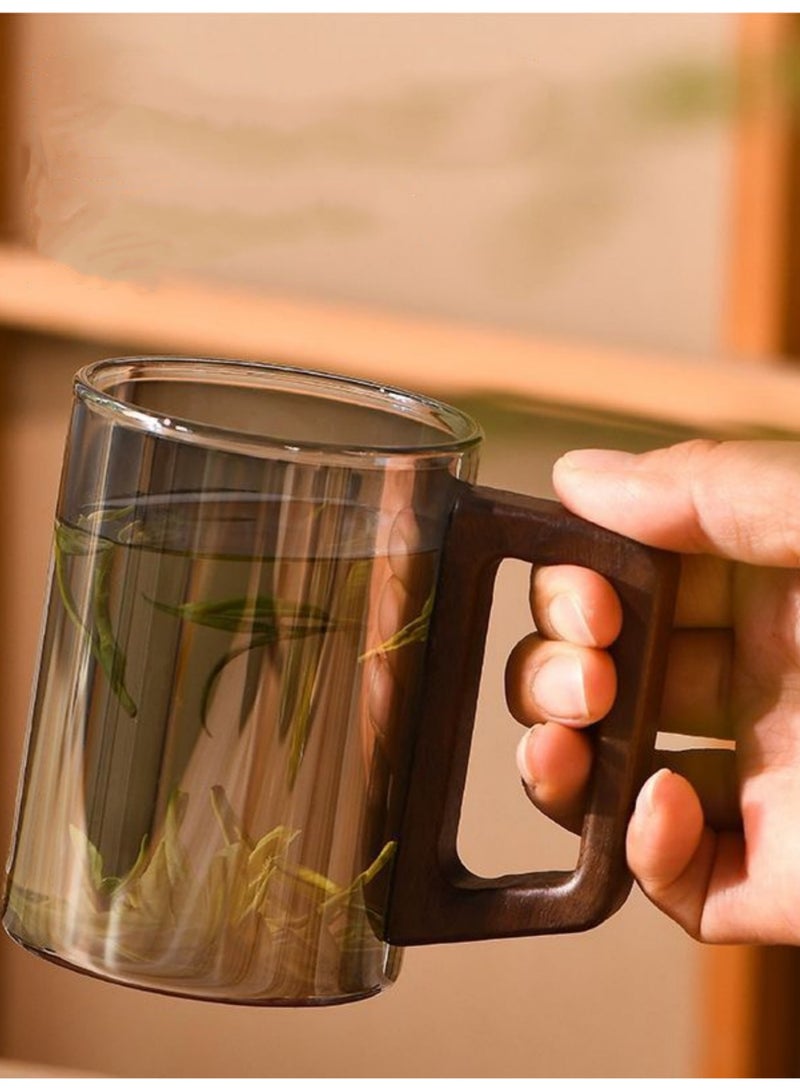 فنجان شاي زجاجي فاخر (400 مل لكل منهما)، بما في ذلك فنجان شاي مع فلتر، وغطاء خشبي، وكوب ماء من زجاج البورسليكات العالي، وإبريق شاي زجاجي مع فلتر. - Image 3