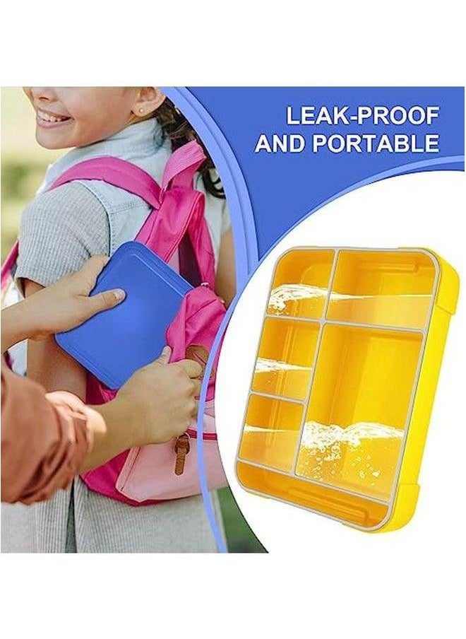 HOMESTAR - Lunch Box 1330 ml, Bento Leak-Proof Airtight with 5 Compartments Cutlery Set, for Microwave Dishwashers, Adults and Children plastic blue yellow 23x17x4.8 cm - Image 1