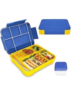 Lunch Box 1330 ml, Bento Leak-Proof Airtight with 5 Compartments Cutlery Set, for Microwave Dishwashers, Adults and Children plastic blue yellow 23x17x4.8 cm