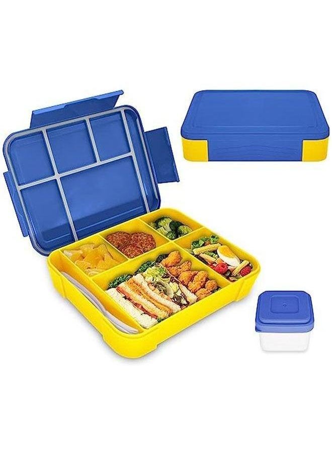 HOMESTAR - Lunch Box 1330 ml, Bento Leak-Proof Airtight with 5 Compartments Cutlery Set, for Microwave Dishwashers, Adults and Children plastic blue yellow 23x17x4.8 cm - Image 1