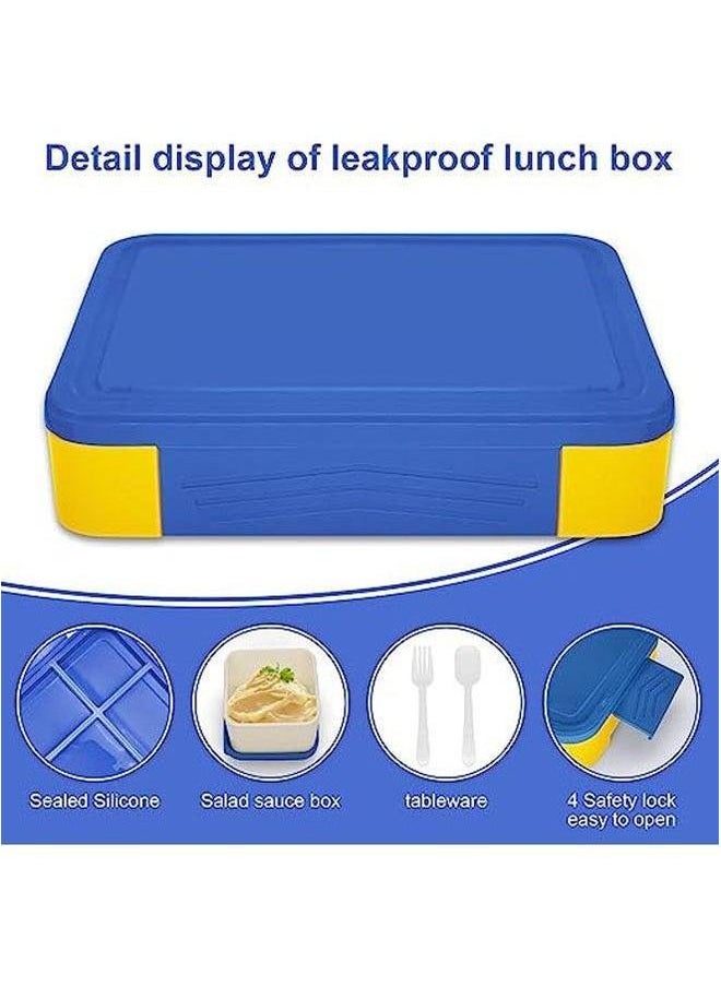 HOMESTAR - Lunch Box 1330 ml, Bento Leak-Proof Airtight with 5 Compartments Cutlery Set, for Microwave Dishwashers, Adults and Children plastic blue yellow 23x17x4.8 cm - Image 1