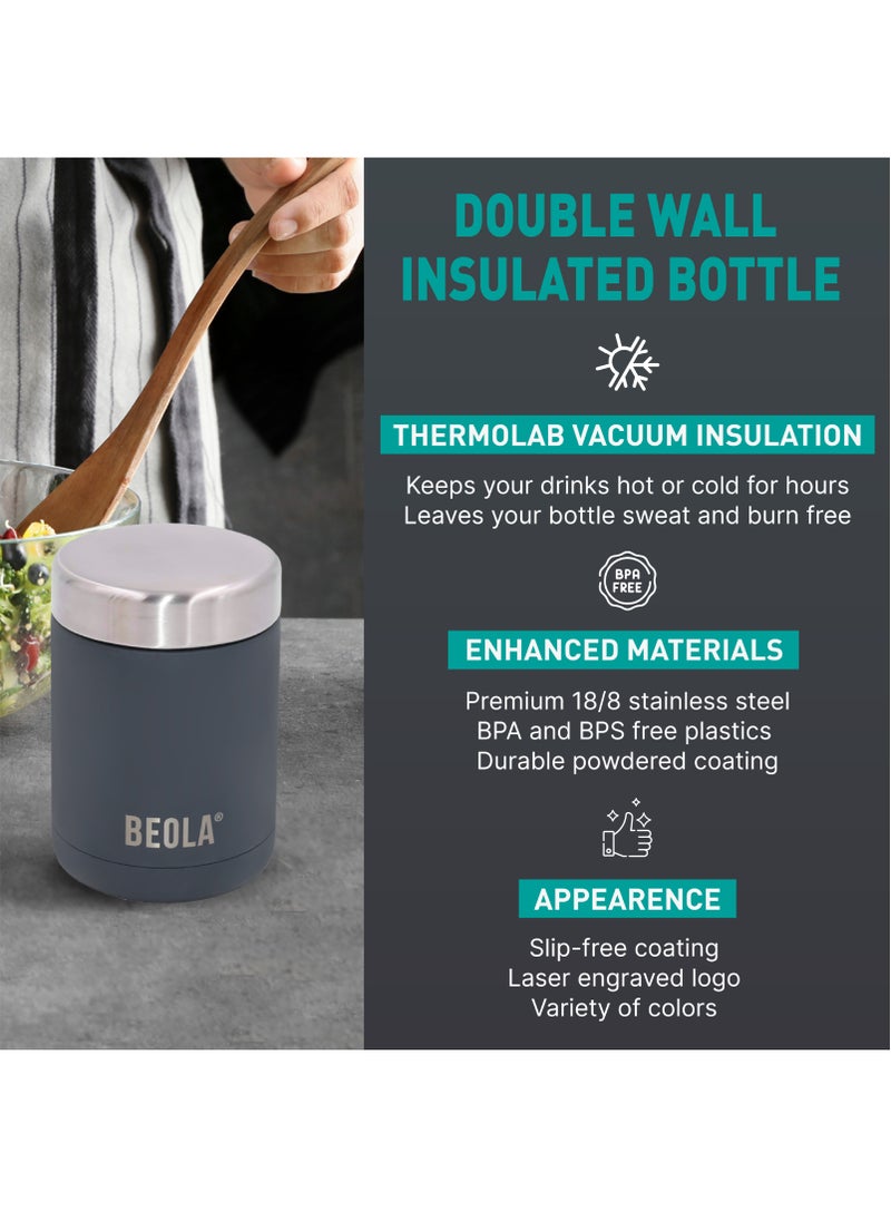 BEOLA 450ml Food Jar Lunch Box Thermos Stainless Steel Double Wall Insulated Travel Food Flask for Kids and Adults, 15oz (Lava Gray)  - Image 2