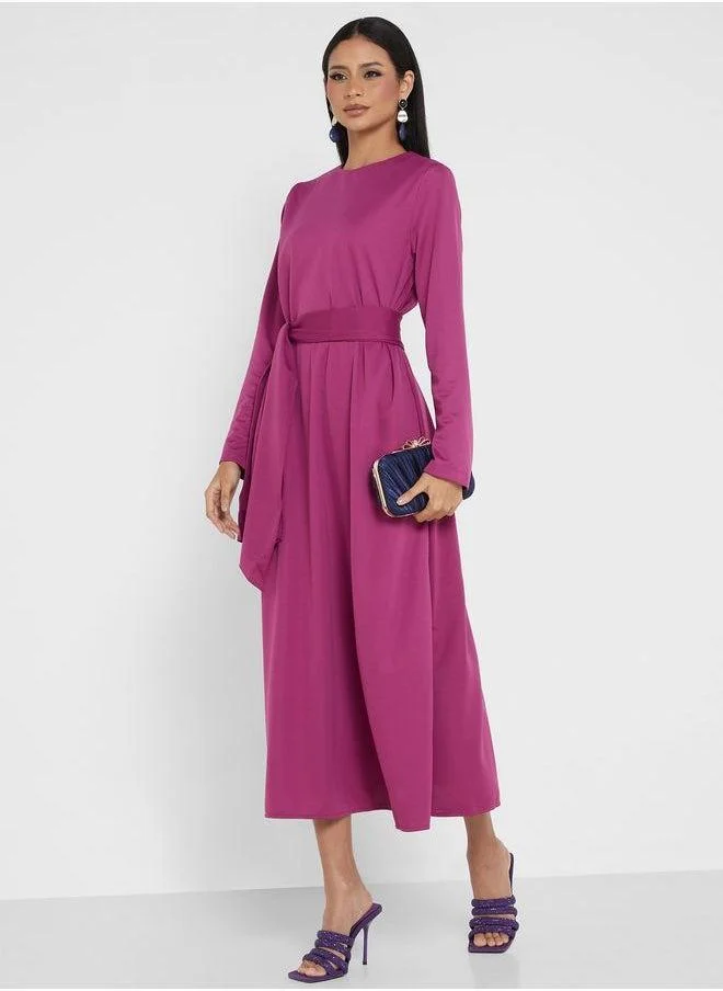 Refka by modanisa Belted Long Sleeve Dress