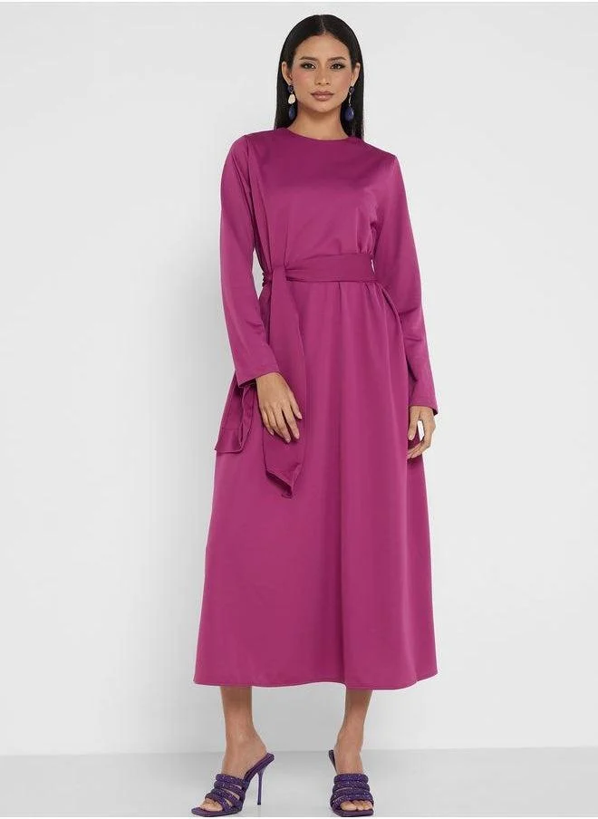 Refka by modanisa Belted Long Sleeve Dress