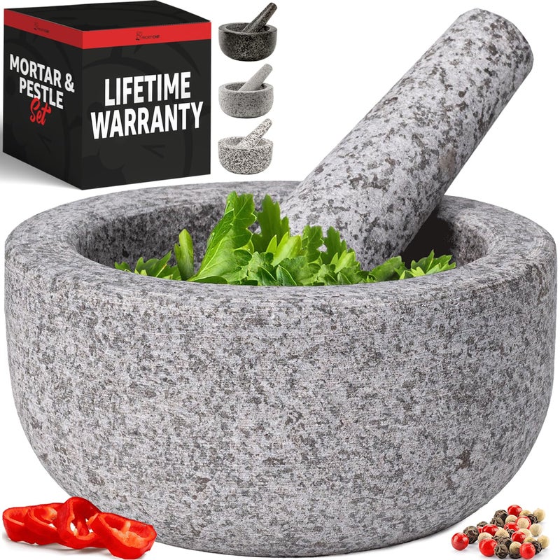 Priority Chef طقم مدقة وهاون صغير من برايورتي شيف، سعة 1.5 كوب، لصنع الغواكامولي الطازج، السالسا، وعاء مطحنة الحجر، كسارة الأعشاب، مطحنة التوابل، بعرض 5.5 بوصة، رمادي - Image 1