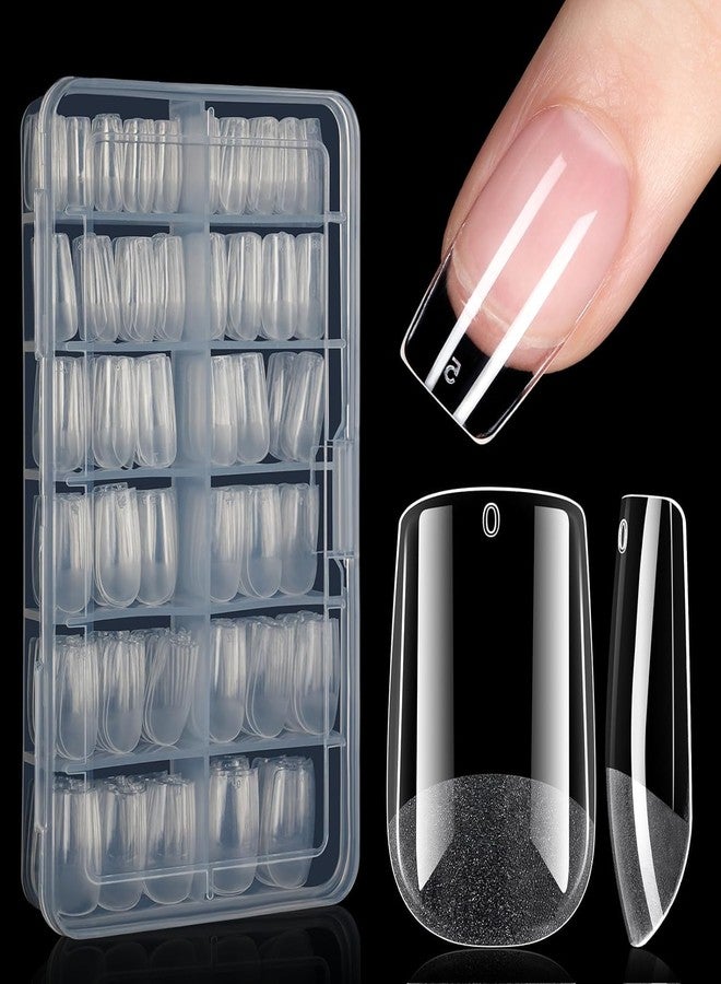 RECTYO GALLERY 100 Pcs Short Square Soft Gel Full Cover Clear Gelly Tips - Half Matte Acrylic Pre-Filed Fake Press on Nails for Extension (Clear) - Image 1