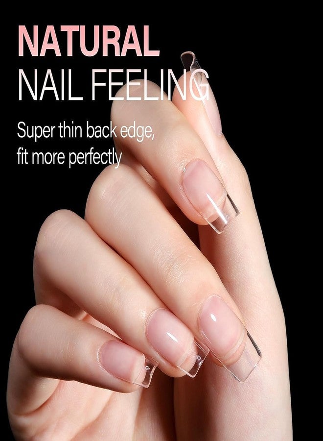 RECTYO GALLERY 100 Pcs Short Square Soft Gel Full Cover Clear Gelly Tips - Half Matte Acrylic Pre-Filed Fake Press on Nails for Extension (Clear) - Image 3