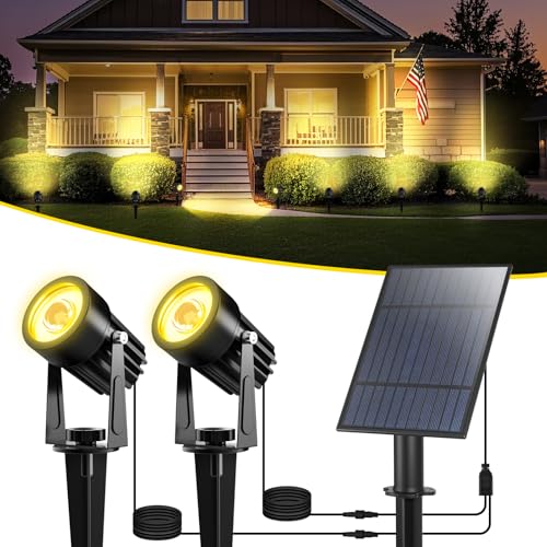 T-SUN Solar Spotlights 2W Outdoor LED Landscape Spot Light, 2-in-1 Waterproof Solar Powered Wall Lights Auto ON/Off with Dual Headlamp for Garden, Yard, Pathway(Warm White) - Image 1