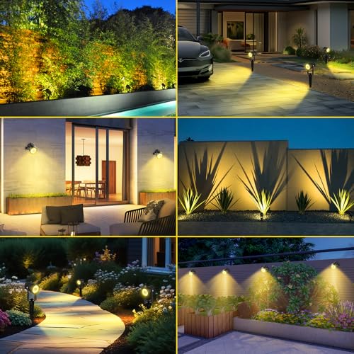 T-SUN Solar Spotlights 2W Outdoor LED Landscape Spot Light, 2-in-1 Waterproof Solar Powered Wall Lights Auto ON/Off with Dual Headlamp for Garden, Yard, Pathway(Warm White) - Image 2
