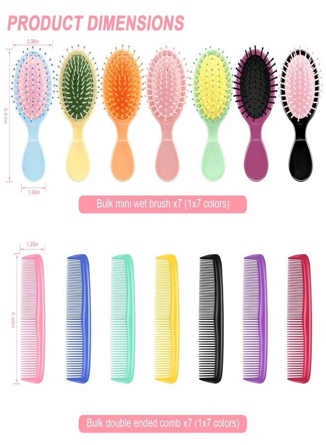 HOFASON 14 Pieces Bulk Mini Wet Hair Brush & Mini Combs Set for Kids Girls Women, Bridesmaid Gifts, Spa Party Supplies, Summer Stuff, 7 Travel Small Brush for Hair 7 Fine Wide Hair Combs for Boy Men - Image 2