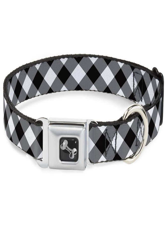 Buckle Down Dog Collar Seatbelt Buckle Diagonal Buffalo Plaid Black White 9 to 15 Inches 1.0 Inch Wide - Image 1