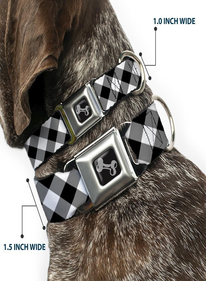 Buckle Down Dog Collar Seatbelt Buckle Diagonal Buffalo Plaid Black White 9 to 15 Inches 1.0 Inch Wide - Image 2