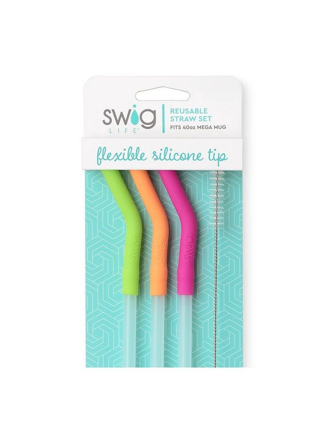 Swig Life Swig Life Reusable Straws Neon Lime + Orange + Berry Tall Straw Set & Cleaning Brush, Each Straw is 14 inches Long (Fits Swig Life 40oz Mega Mug Tumblers) - Image 1