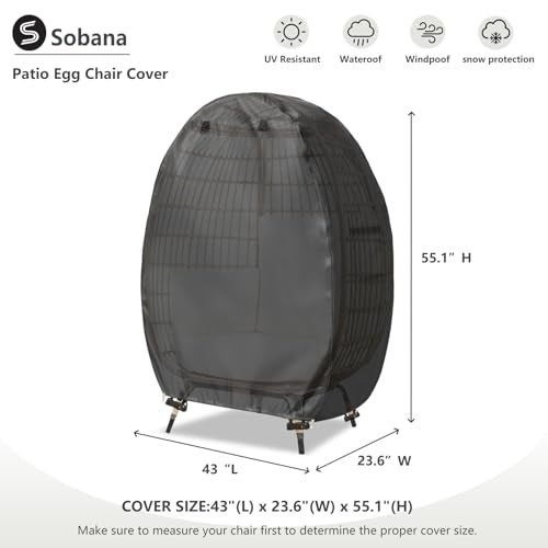 Sobana Outdoor Egg Chair Cover with Double ZipperWaterproof Dust Proof AntiUV Egg Chair Covers for Wicker Patio Basket ChairsBlackCover Only - Image 3