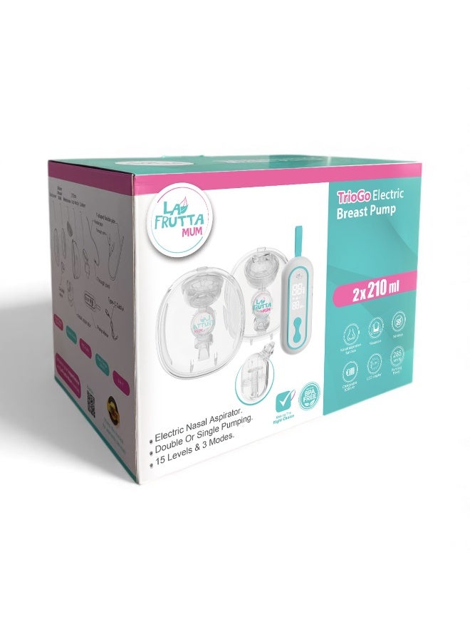 لا فروتا لافروتا شفاط حليب كهربائي تريو جو – مزدوج أو فردي، 15 مستوى و3 أوضاع، سعة 2×210 مل، مزود بجهاز شفط أنف كهربائي، بطارية 900 مللي أمبير قابلة للشحن