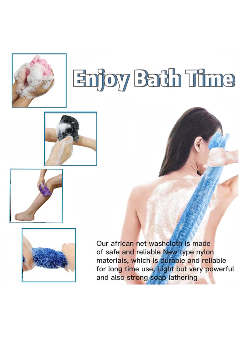 Excefore African Exfoliating Net, 4 Pieces African Net Sponge, Nylon African Bathing Sponge Net, African Net Long Net Bath Sponge Shower Body Scrubber Back Scrubber Skin Smoother(Black,Blue,Pink,Purple) - Image 4