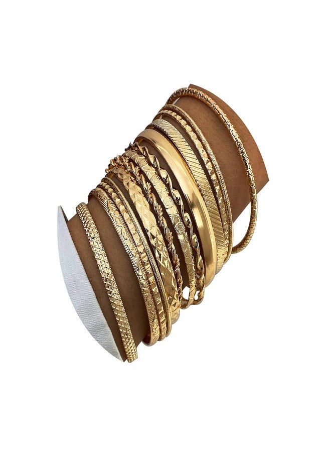 17IF 13 Pcs Gold Bangle Bracelet For Women, 14k Multilayer Charm Textured Stackable Bracelets Boho Indian Chunky Simple Cuff Fashion Jewelry Gift - Image 1