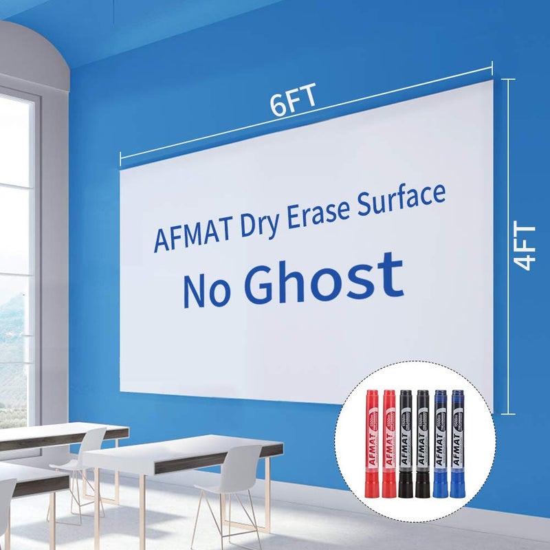 AFMAT Dry Erase Whiteboard Paper, Large White Board Stickers for Wall, 6x4ft Dry Erase Paper Roll with Adhesive Backing, Perfect Replacement for White Board, No Ghost After 60 Days, 6 Much Better Markers - Image 1