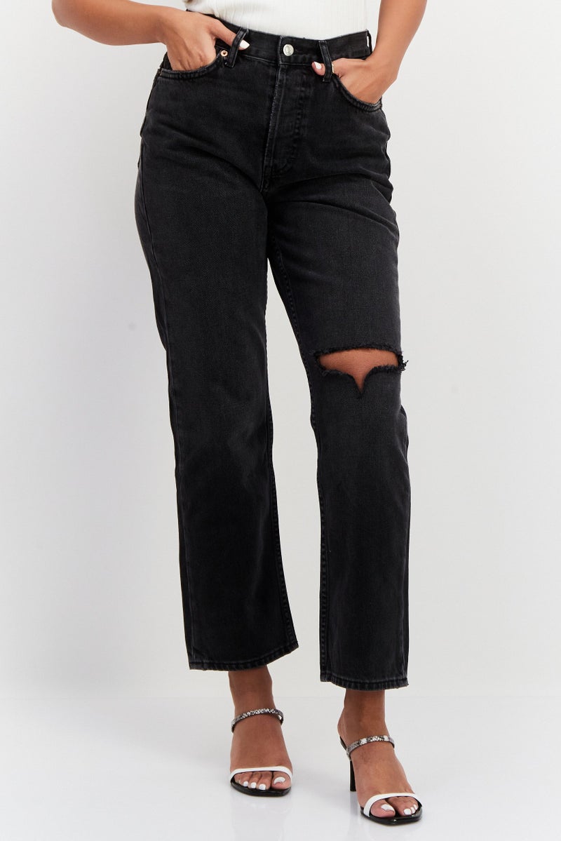 TOPSHOP جينز دنيم ممزق بتصميم عادي للنساء، أسود - Image 1