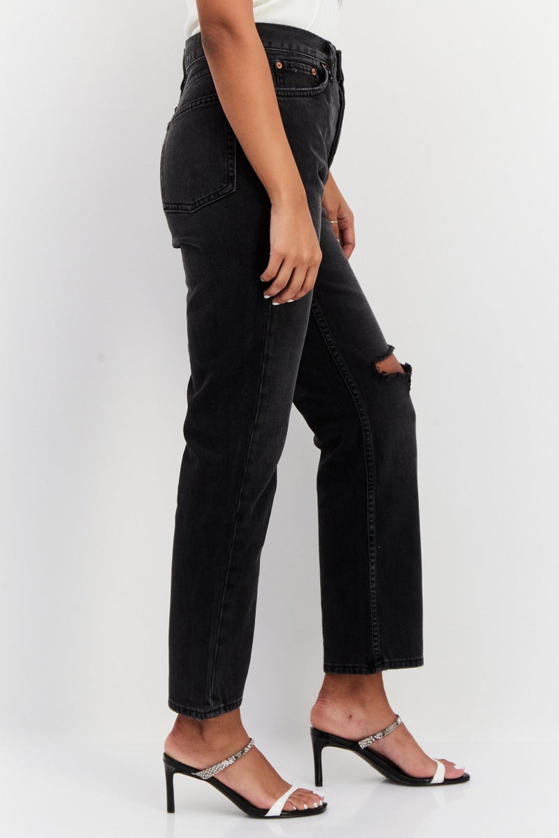 TOPSHOP جينز دنيم ممزق بتصميم عادي للنساء، أسود - Image 3