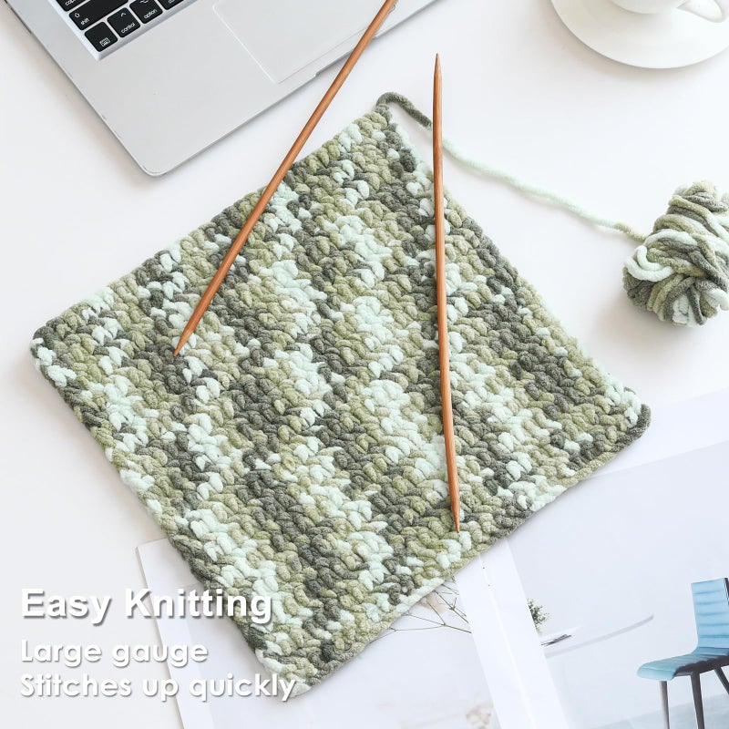 Knyteruna #6 Super Bulky Blanket Yarn for Crocheting - 4 Skeins(Each 10.5oz/300g, 220yds/201m), Chunky Chenille Thick Plush Big Soft Yarn for Crocheting Knitting Blankets, Forest & Sage & Mint - Image 5