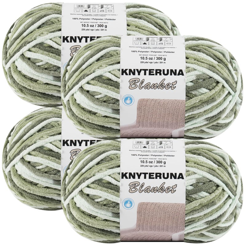 Knyteruna #6 Super Bulky Blanket Yarn for Crocheting - 4 Skeins(Each 10.5oz/300g, 220yds/201m), Chunky Chenille Thick Plush Big Soft Yarn for Crocheting Knitting Blankets, Forest & Sage & Mint - Image 1