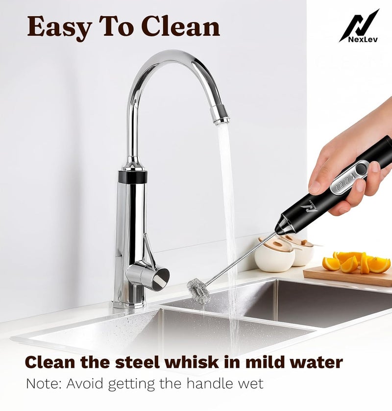 nexlev خلاط حليب قابل لإعادة الشحن وخلّاط قهوة | 3 سرعات | تقنية الربيع المزدوج من الفولاذ المقاوم للصدأ | مثالي لقهوة اللاتيه وحليب الشوكولاتة الساخنة والأومليت والكريمة | خلاط يدوي للرغوة | MF-01 - Image 5