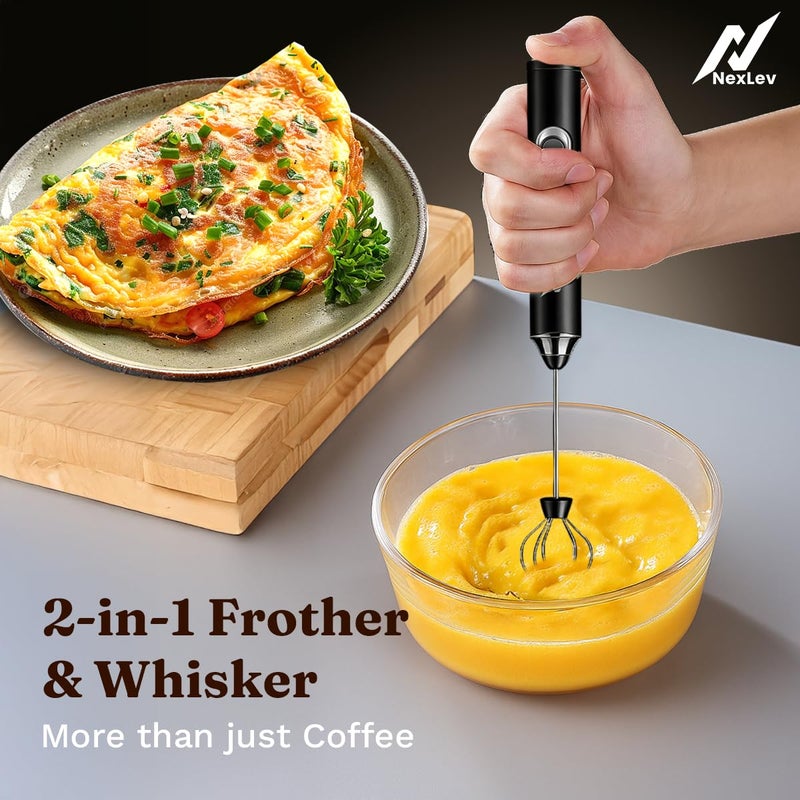 nexlev خلاط حليب قابل لإعادة الشحن وخلّاط قهوة | 3 سرعات | تقنية الربيع المزدوج من الفولاذ المقاوم للصدأ | مثالي لقهوة اللاتيه وحليب الشوكولاتة الساخنة والأومليت والكريمة | خلاط يدوي للرغوة | MF-01 - Image 3