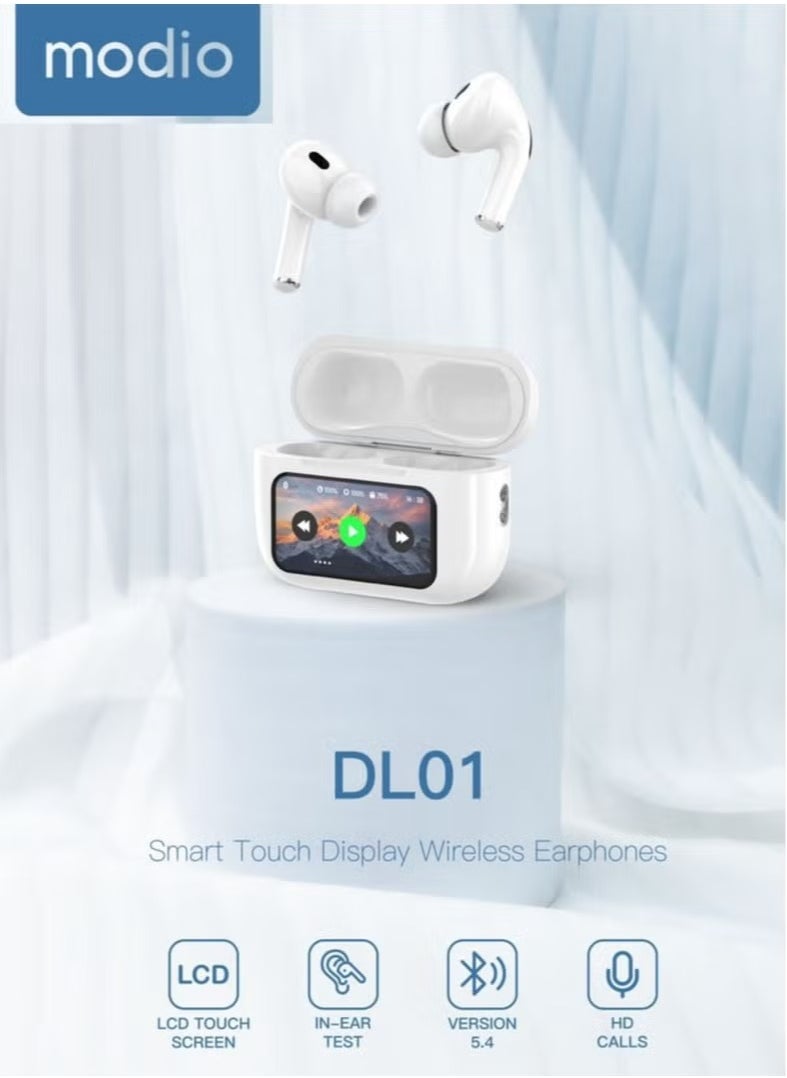 modio - "DL01 True Wireless Earphones with Smart Touch Display, Active Noise Cancellation, and HD Microphone – Crystal Clear Calls and Immersive Sound Quality – Compatible with iPhones and iPads – Perfect for Music, Calls, and Gaming" - Image 1