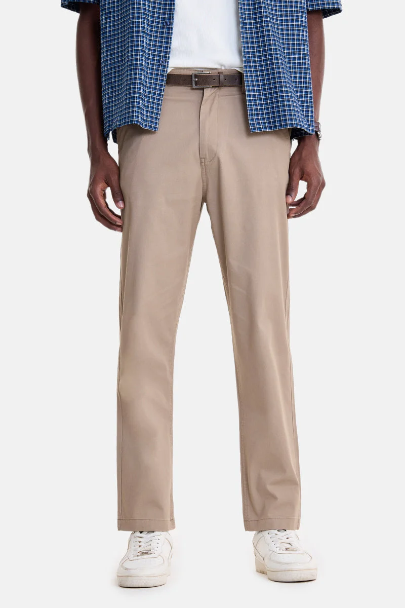 سنيتش Brown Solid Regular Fit Casual Chinos