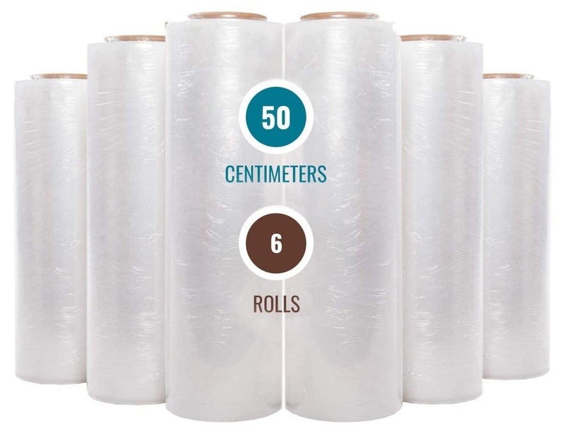 MARKQ [6 Rolls] Clear Stretch Film Wrap - 500mm Heavy Duty Plastic Shrink Wrap for Pallet Wrap, Packing, Moving and Packaging - Cling Wrap - Image 1