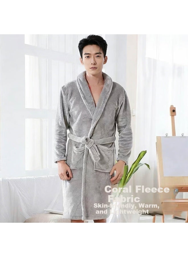 9i9 Men's Coral Fleece Bathrobe Warm Autumn Winter Flannel Long Homewear Silver Xls40