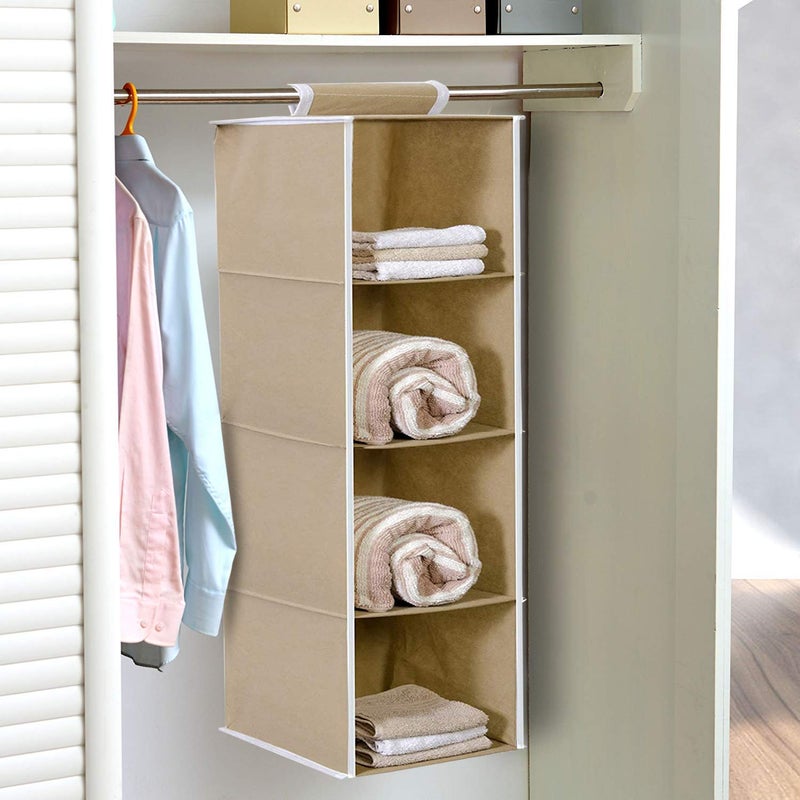 Kuber Industries Heart Home 4 Shelf Closet Hanging Organizer 4 Tier Closet Wardrobe Organizer Clothes Storage Hanger for Family Closet Bedroom Foldable and Universal Fit BrownPack of 2HHEART15325  - Image 2
