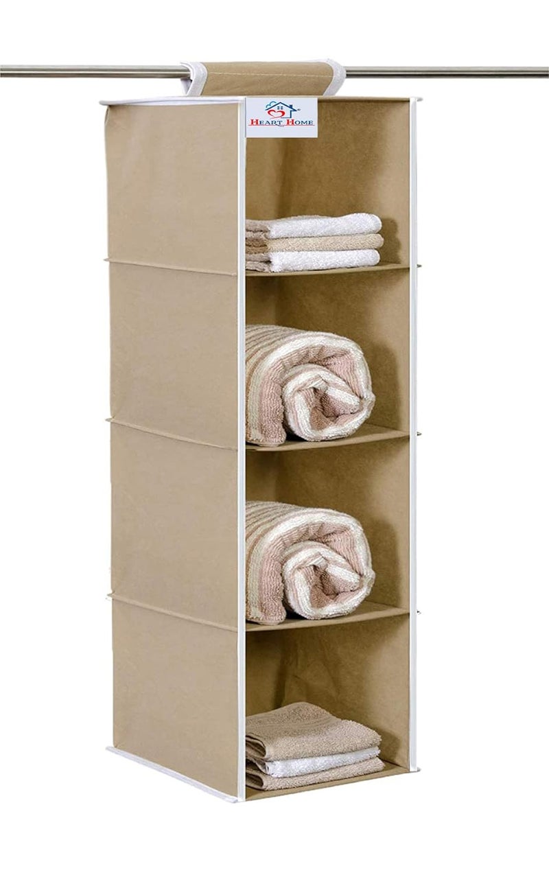 Kuber Industries Heart Home 4 Shelf Closet Hanging Organizer 4 Tier Closet Wardrobe Organizer Clothes Storage Hanger for Family Closet Bedroom Foldable and Universal Fit BrownPack of 2HHEART15325  - Image 4