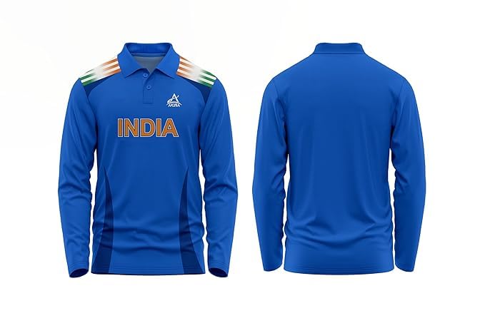 قميص فريق الكريكيت الهندي، درع الأبطال، ثلاثي الألوان، بأكمام طويلة، بوليستر، للجنسين