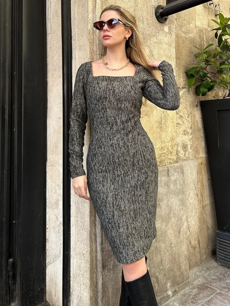 جاستي Textured Square Neck Dress