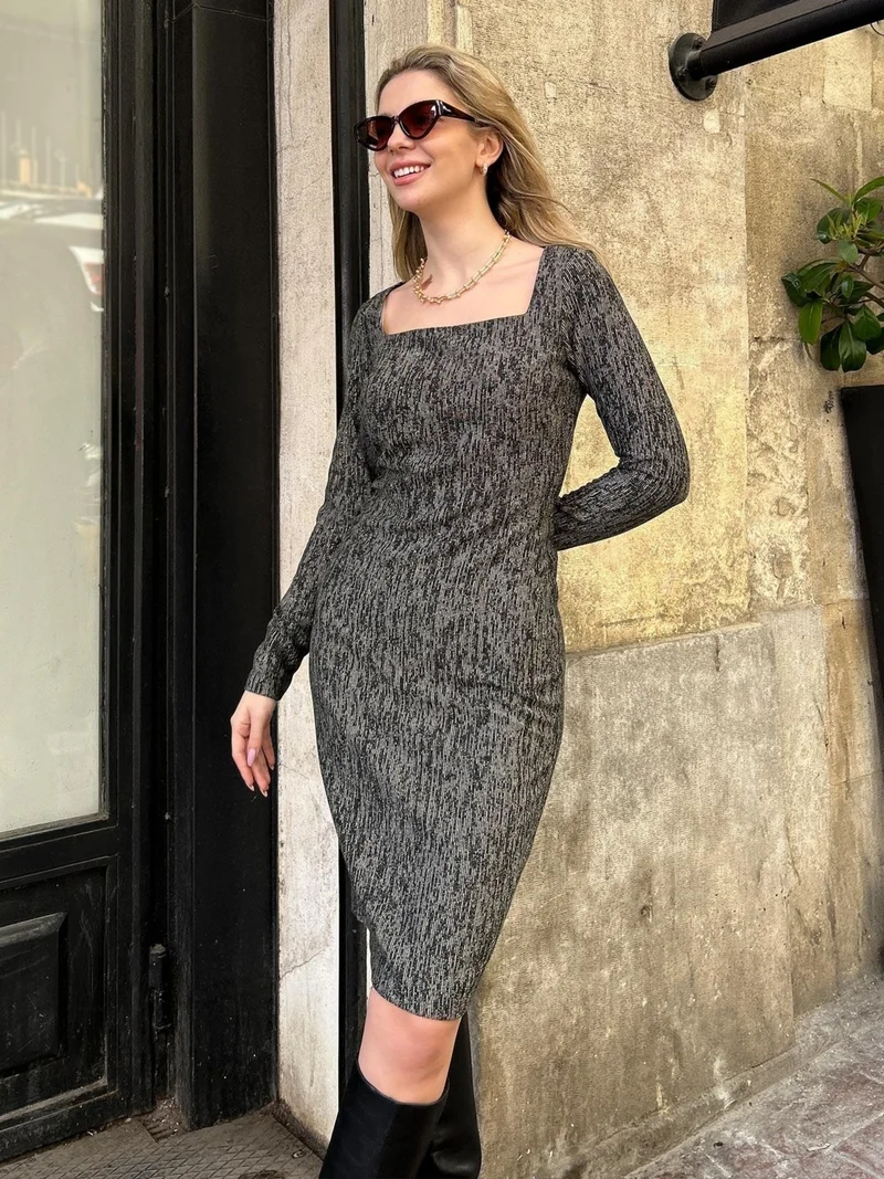 جاستي Textured Square Neck Dress