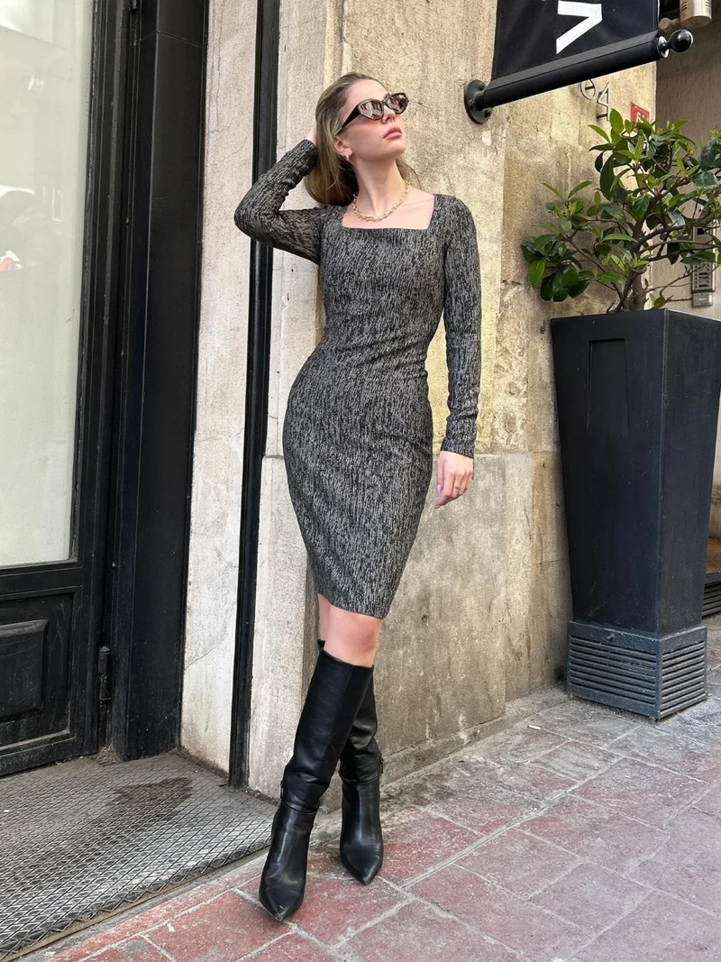 جاستي Textured Square Neck Dress