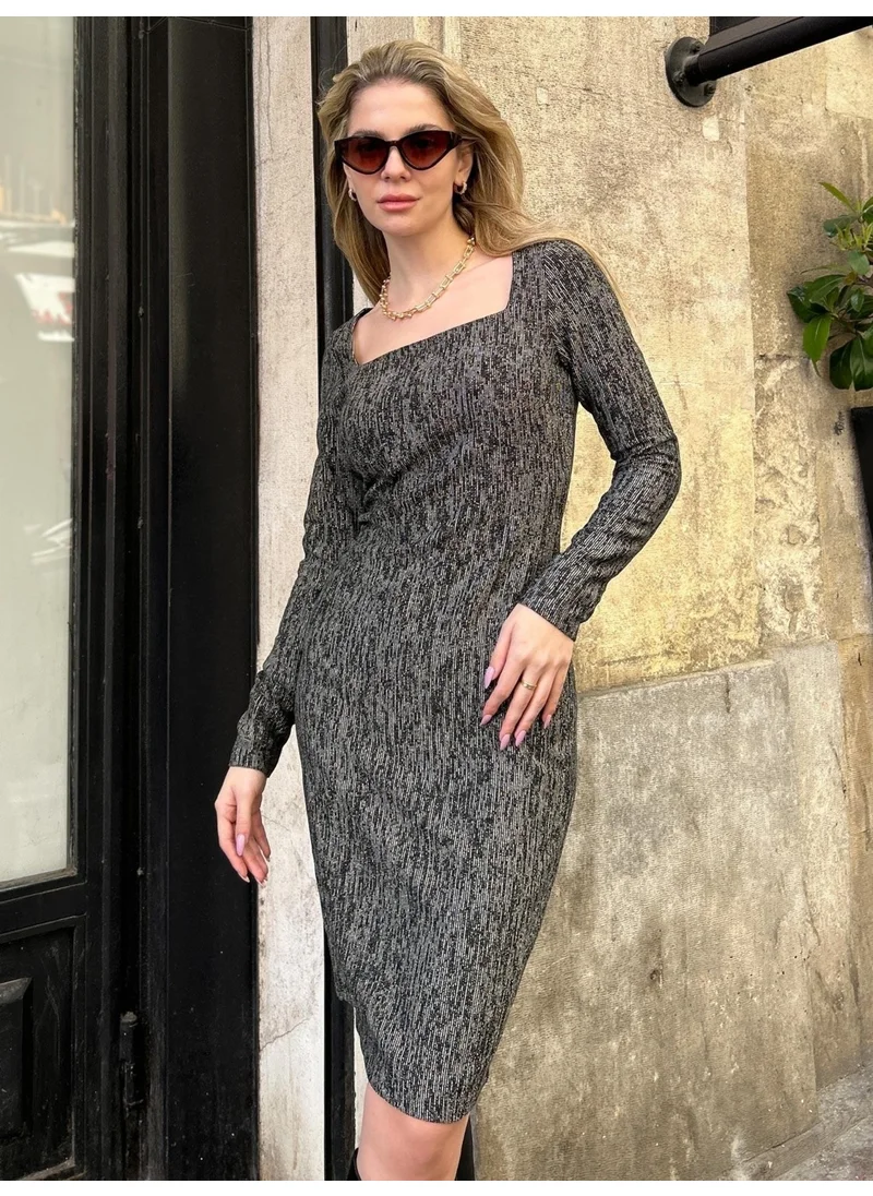 جاستي Knitted Square Neck Black Dress