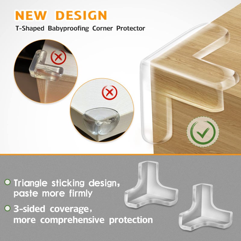 Gudui 12 Pack Corner Protector, Clear Corner Guards Table Edge Protectors, Baby Safety Corner Bumpers Covers, Furniture & Sharp Corner Baby Proofing, T Shaped(1.4"x1.4" x1.4") - Image 2