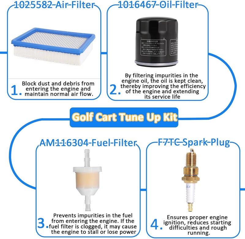PODOY Tune Up Kit with Air Oil Fuel Filter Spark Plug for 1992 - 2004 Club Car Gas Golf Cart - Image 5