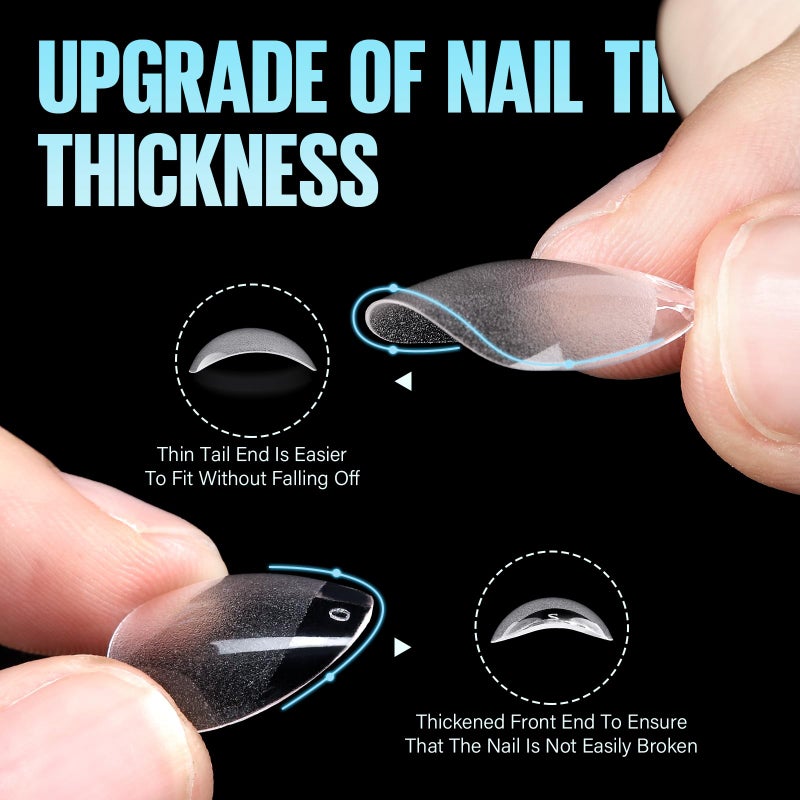 TOMICCA Short Almond Nail Tips, 504Pcs Soft Acrylic Nail Tips, 12 Sizes Pre-Shaped Half Matte Fake Clear Gelly Tips, Press on Acrylic Nails for Nail Extension DIY Nail Salon - Image 2