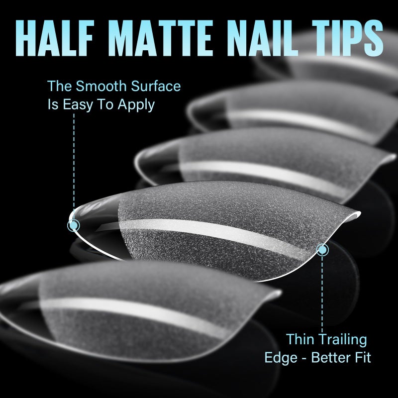 TOMICCA Short Almond Nail Tips, 504Pcs Soft Acrylic Nail Tips, 12 Sizes Pre-Shaped Half Matte Fake Clear Gelly Tips, Press on Acrylic Nails for Nail Extension DIY Nail Salon - Image 4