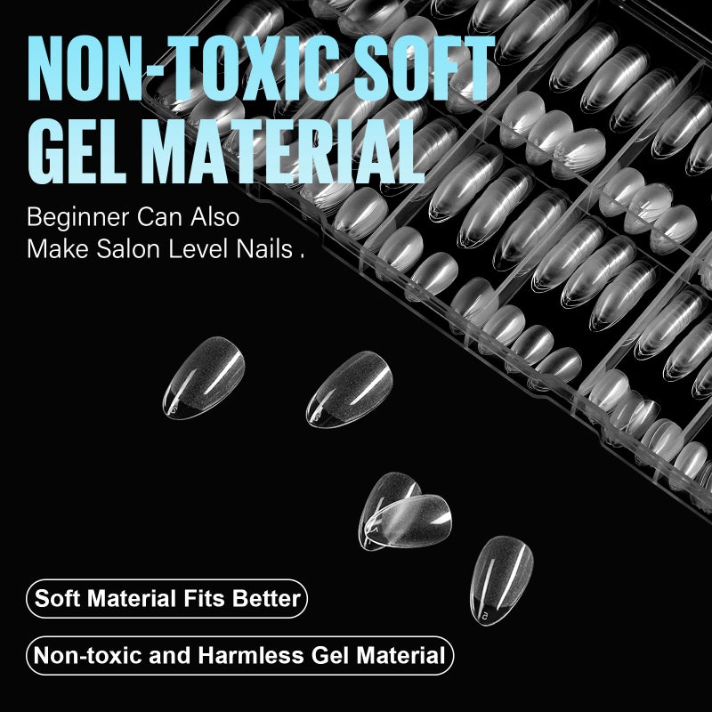 TOMICCA Short Almond Nail Tips, 504Pcs Soft Acrylic Nail Tips, 12 Sizes Pre-Shaped Half Matte Fake Clear Gelly Tips, Press on Acrylic Nails for Nail Extension DIY Nail Salon - Image 5