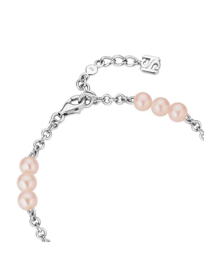 سانت هونور Zoe Silver Bracelet with Hanging Charm and Pink Pearls for Women's