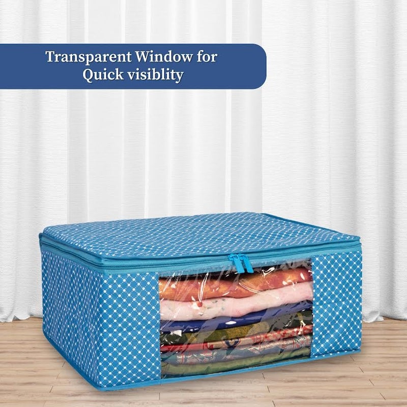 Homestrap set of 3 Cotton Quilted 3 Layered Foldable Saree Covers/Clothes Storage Bag/Wardrobe Organizer With Transparent Window And Zip For Lehenga, Suit, Dress,& Accessories (Blue) - Image 3