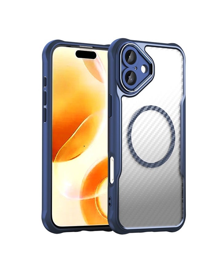 Beauenty Suitable for Apple iPhone16 mobile phone shell magnetic carbon fiber shell blue.